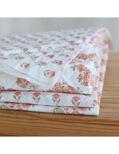 Anika - Tissu indien matelassé double face coton hand block teal largeur 100cm