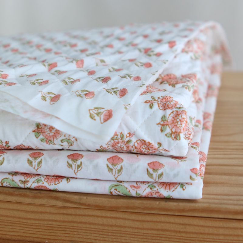 Anika - Tissu indien matelassé double face coton hand block teal largeur 100cm