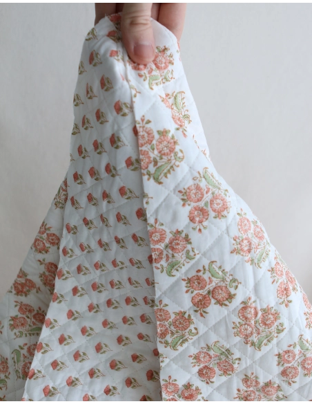 Anika - Tissu indien matelassé double face coton hand block teal largeur 100cm