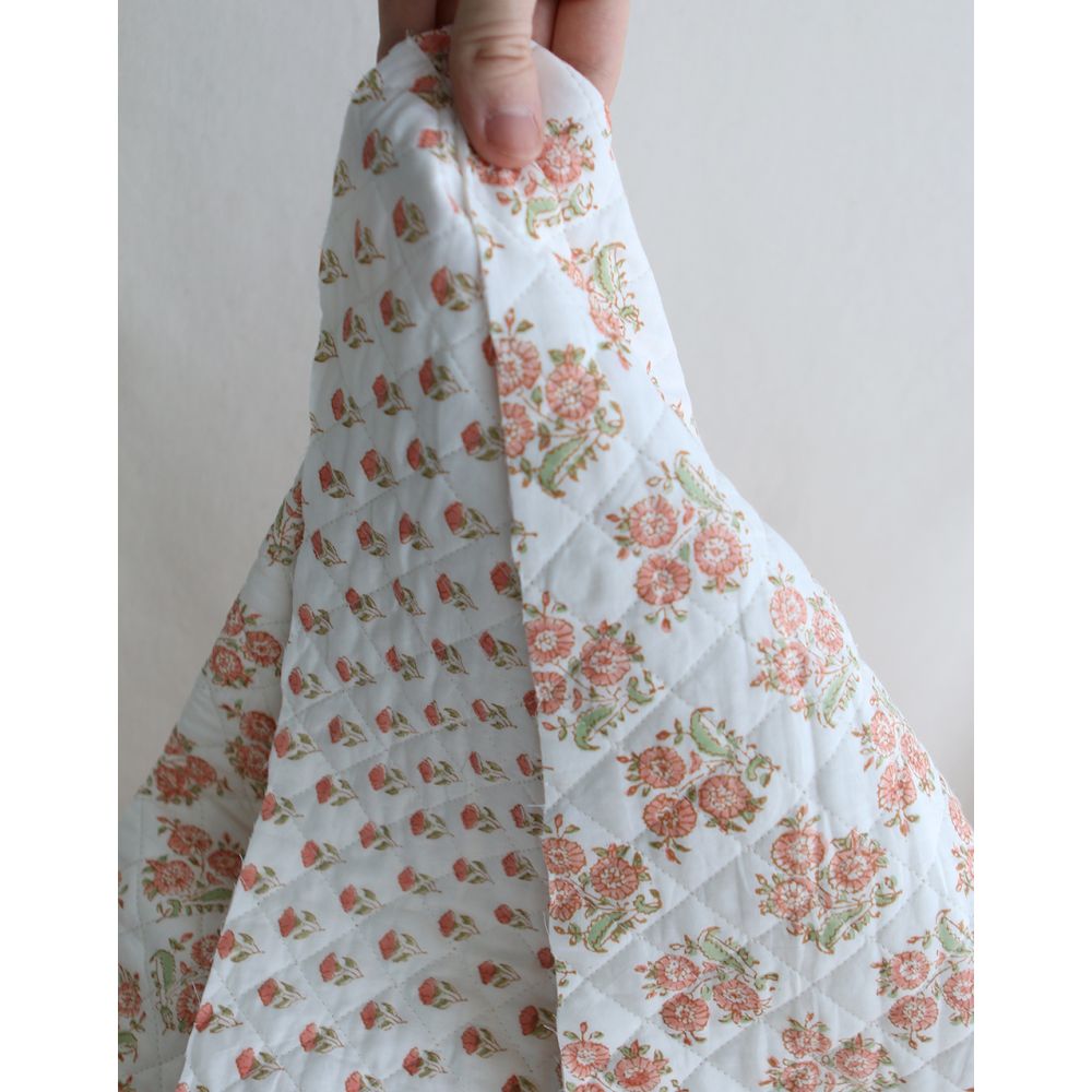 Anika - Tissu indien matelassé double face coton hand block teal largeur 100cm