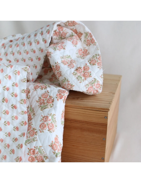 Anika - Tissu indien matelassé double face coton hand block teal largeur 100cm