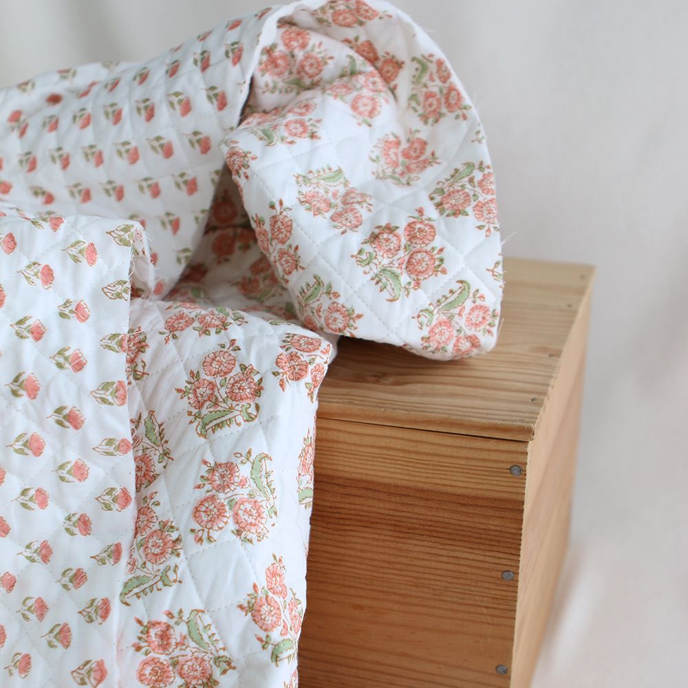 Anika - Tissu indien matelassé double face coton hand block teal largeur 100cm