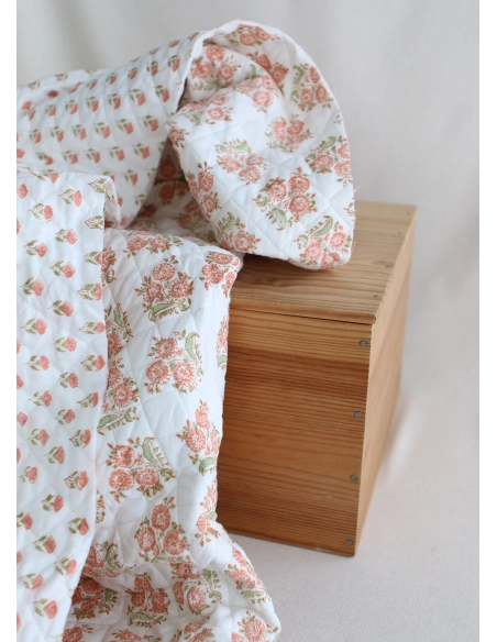 Anika - Tissu indien matelassé double face coton hand block teal largeur 100cm