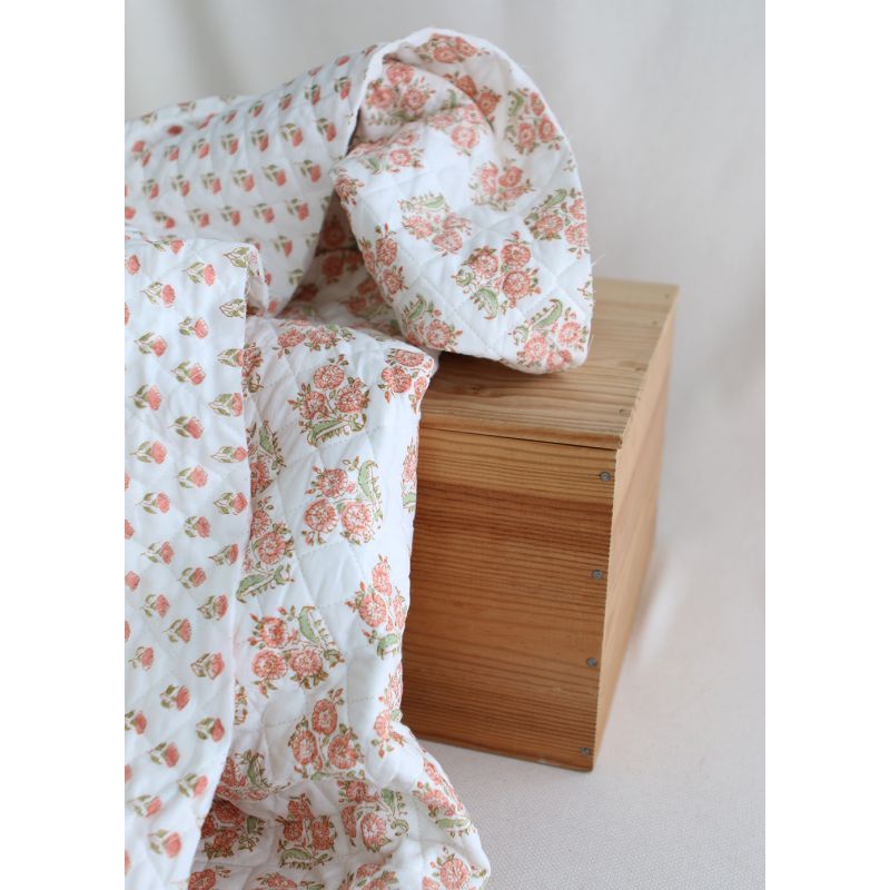 Anika - Tissu indien matelassé double face coton hand block teal largeur 100cm