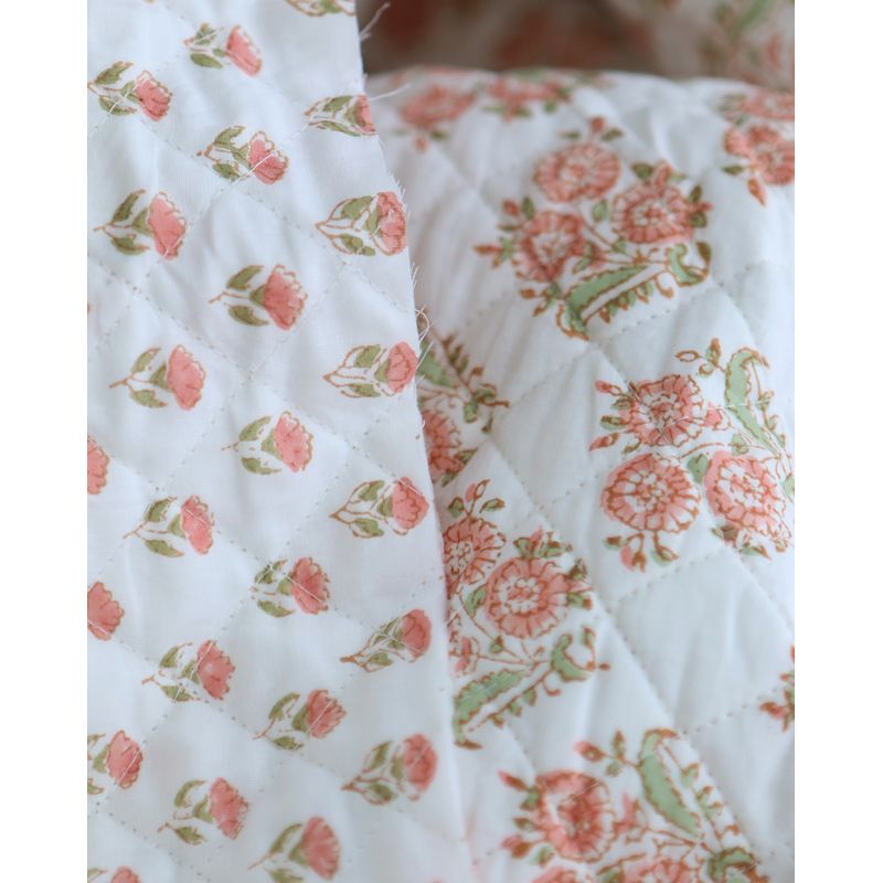 Anika - Tissu indien matelassé double face coton hand block teal largeur 100cm