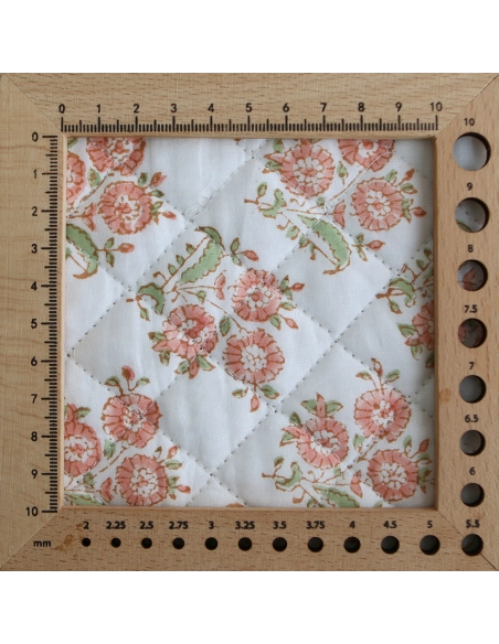 Anika - Tissu indien matelassé double face coton hand block teal largeur 100cm