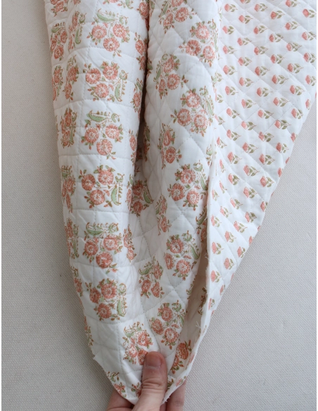 Anika - Tissu indien matelassé double face coton hand block teal largeur 100cm