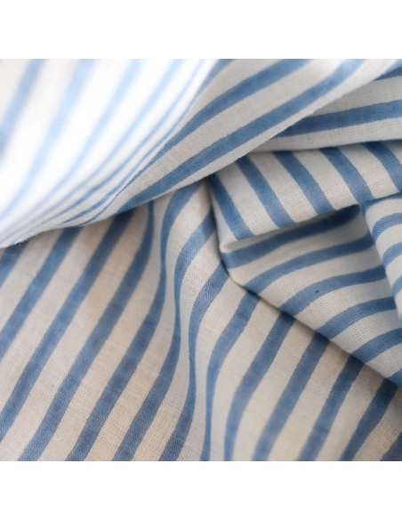 Rayures bleu - Tissu indien coton hand block traditionnel
