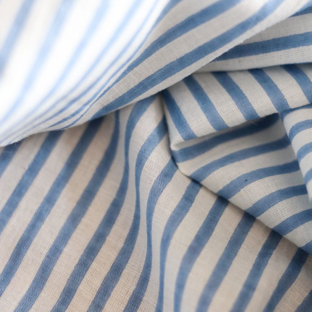 Rayures bleu - Tissu indien coton hand block traditionnel