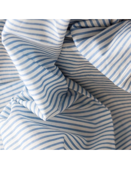Rayures bleu - Tissu indien coton hand block traditionnel