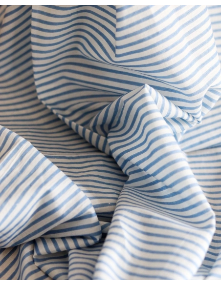 Rayures bleu - Tissu indien coton hand block traditionnel