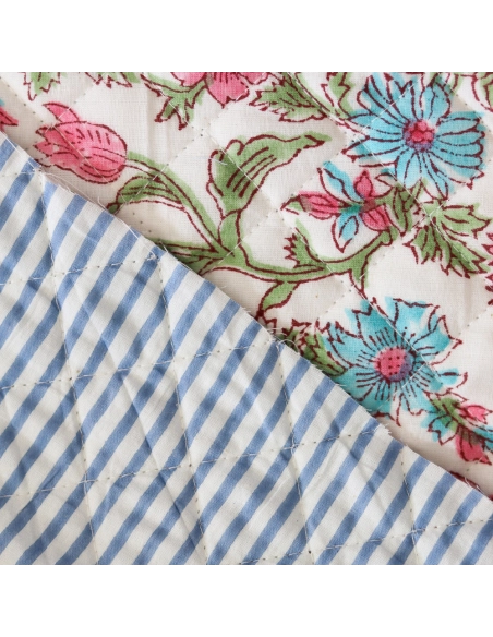 Sanjay - Tissu indien matelassé double face coton hand block largeur 100cm