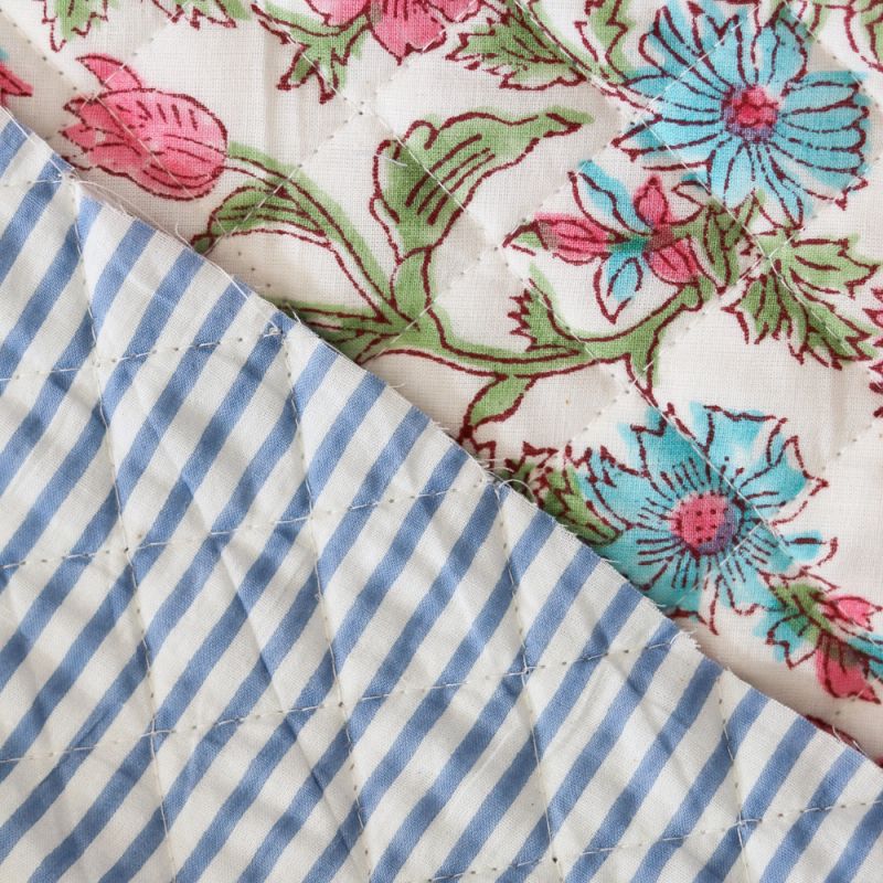 Sanjay - Tissu indien matelassé double face coton hand block largeur 100cm