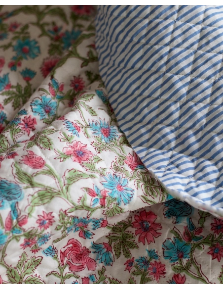 Sanjay - Tissu indien matelassé double face coton hand block largeur 100cm