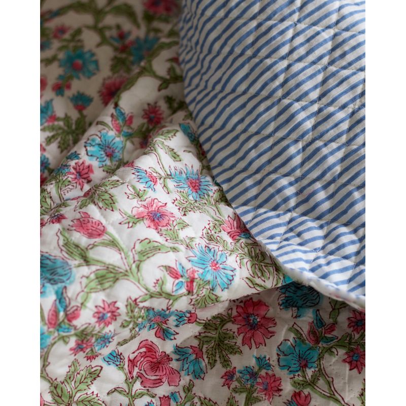 Sanjay - Tissu indien matelassé double face coton hand block largeur 100cm