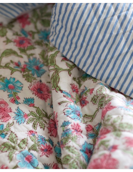 Sanjay - Tissu indien matelassé double face coton hand block largeur 100cm