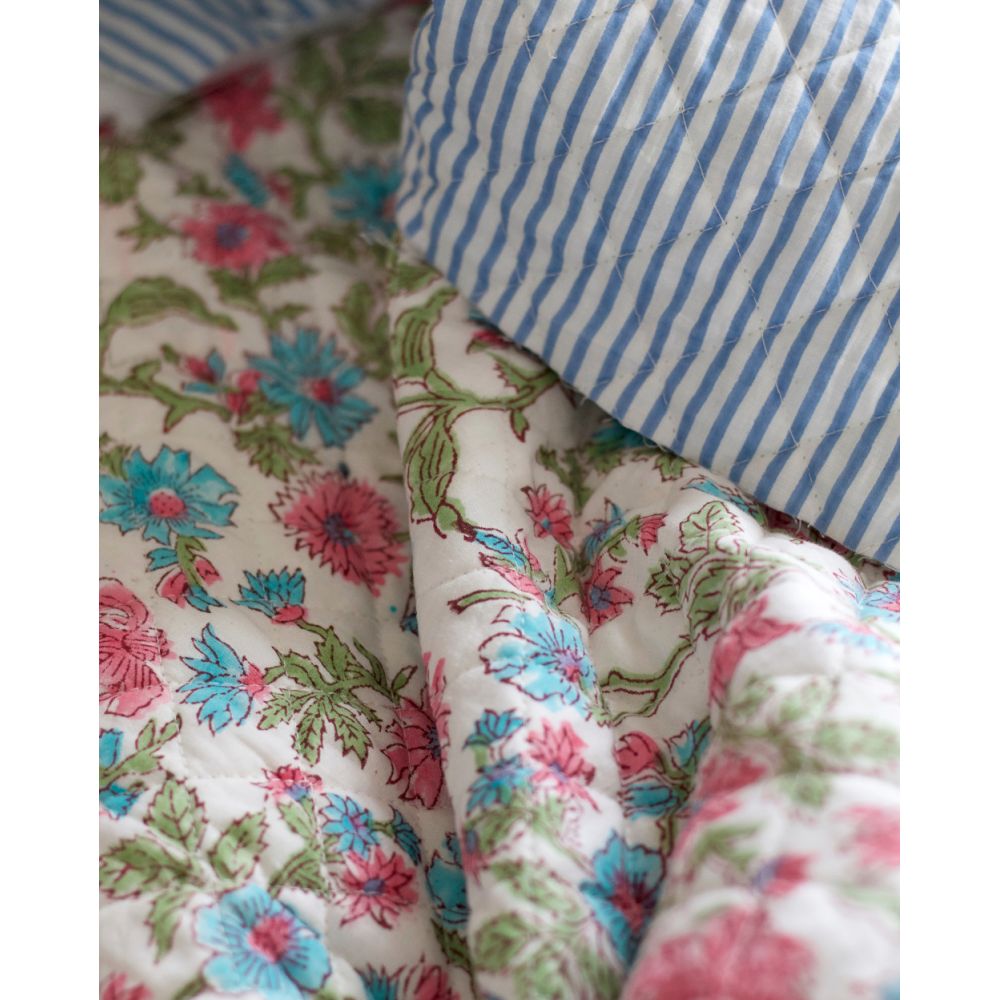 Sanjay - Tissu indien matelassé double face coton hand block largeur 100cm