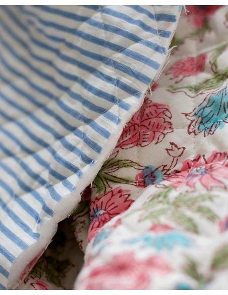 Sanjay - Tissu indien matelassé double face coton hand block largeur 100cm