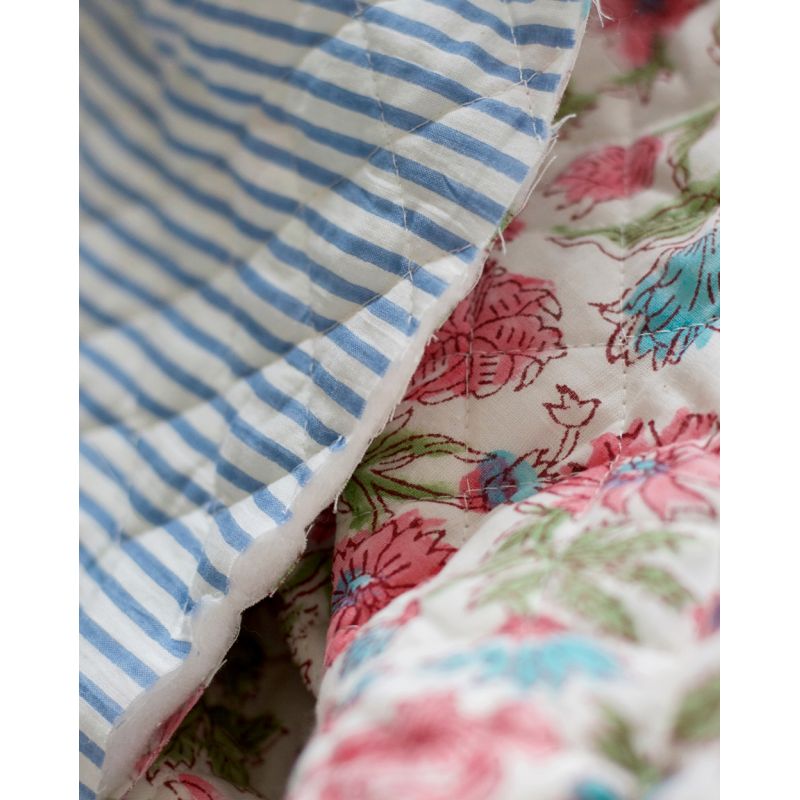 Sanjay - Tissu indien matelassé double face coton hand block largeur 100cm