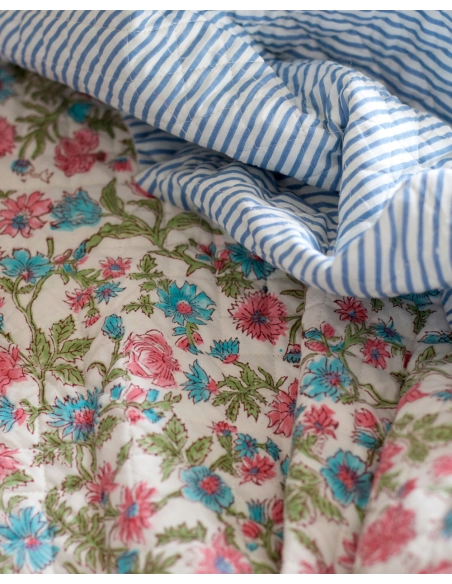 Sanjay - Tissu indien matelassé double face coton hand block largeur 100cm