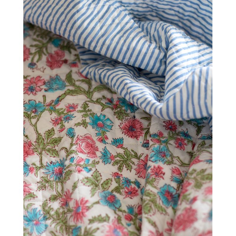 Sanjay - Tissu indien matelassé double face coton hand block largeur 100cm