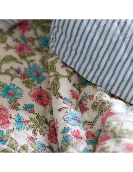 Sanjay - Tissu indien matelassé double face coton hand block largeur 100cm