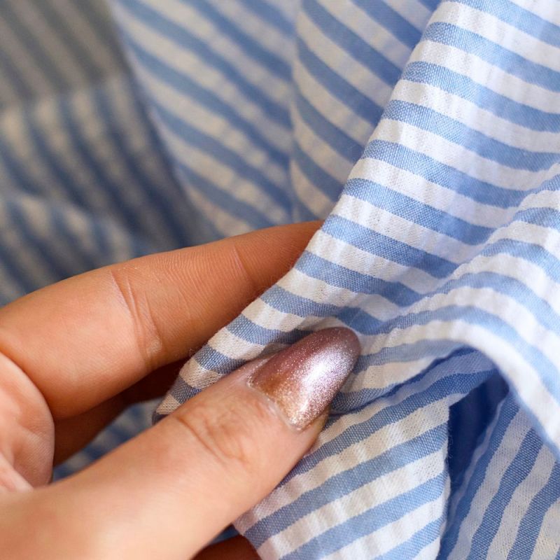 Seersucker / Coton gaufré rayures baby bleu