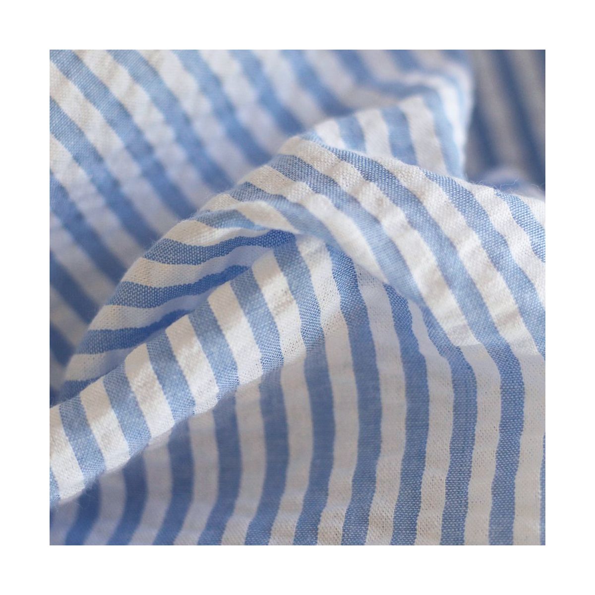 Seersucker / Coton gaufré rayures baby bleu