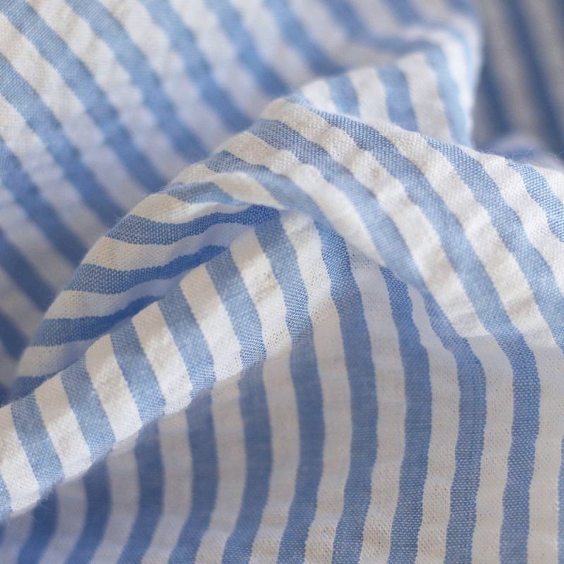 Seersucker / Coton gaufré rayures baby bleu