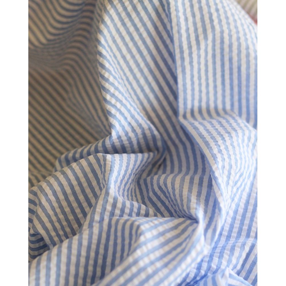 Seersucker / Coton gaufré rayures baby bleu