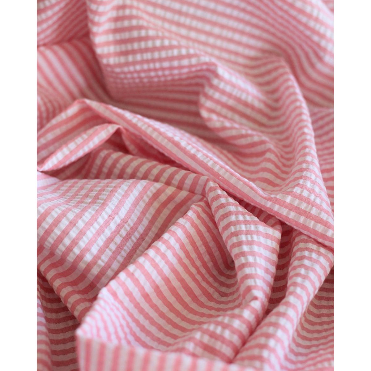 Seersucker / Coton mélangé gaufré rayures candy rose