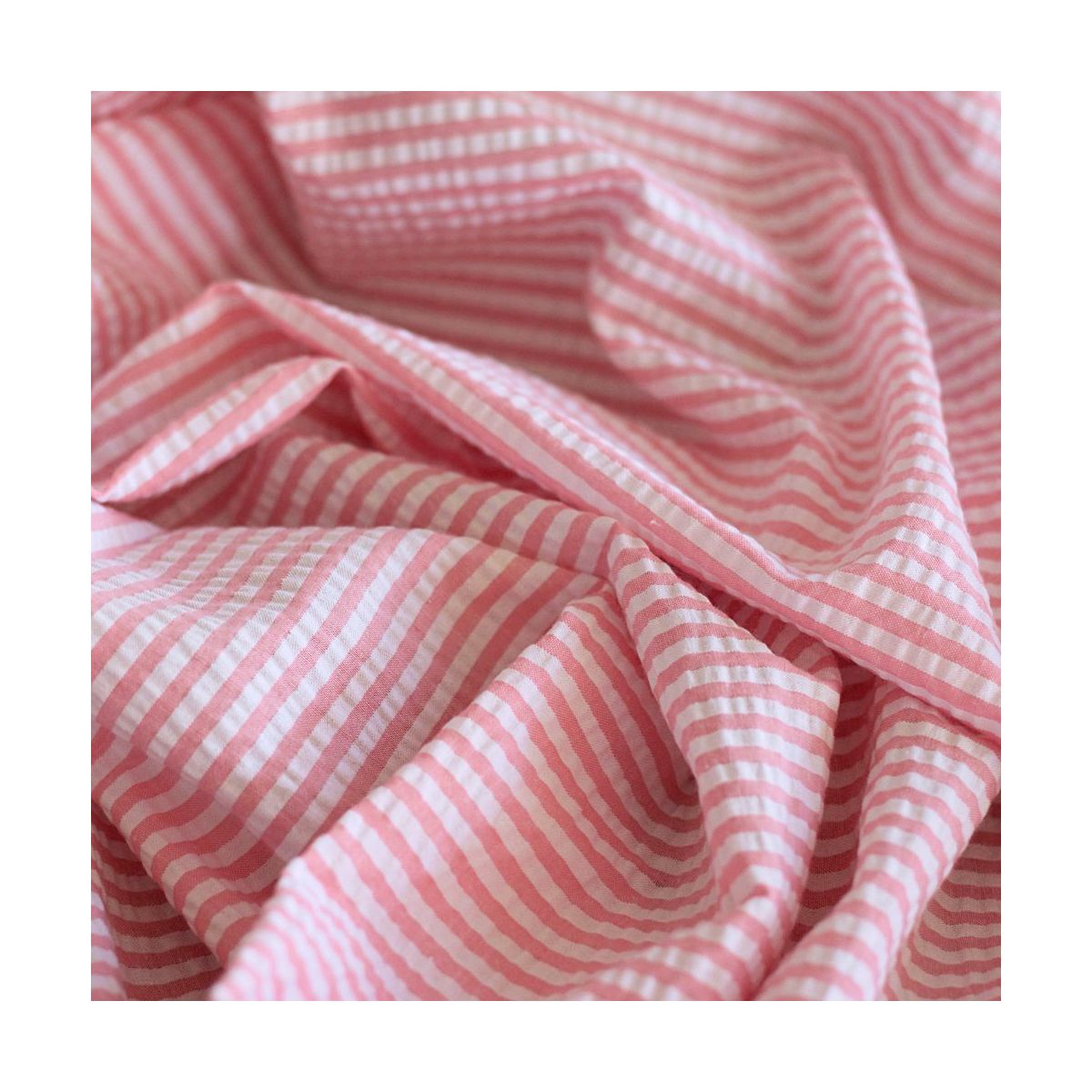 Seersucker / Coton mélangé gaufré rayures candy rose