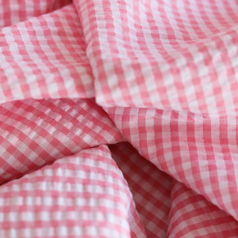 Seersucker / Coton mélangé gaufré vichy candy rose