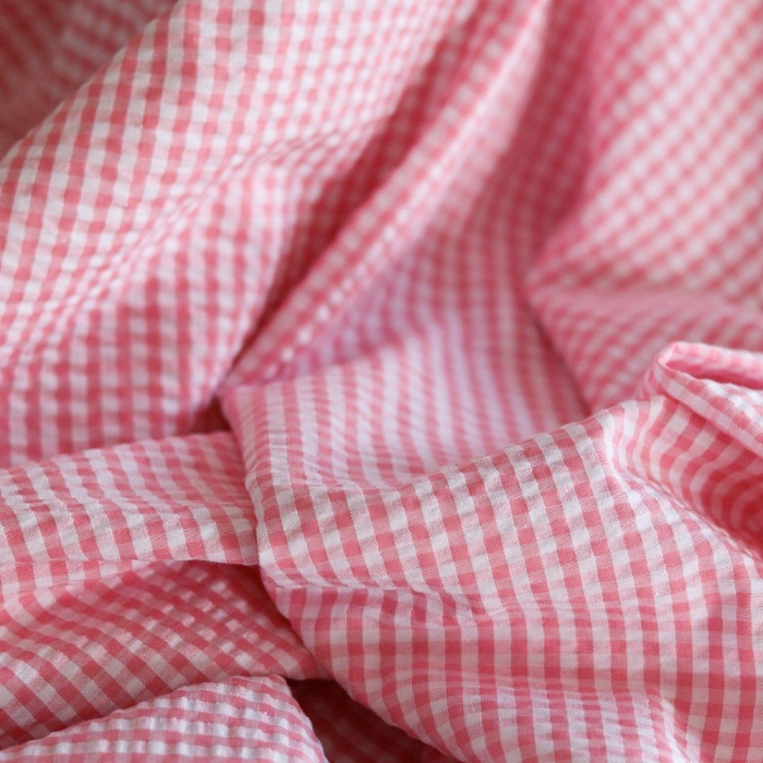 Seersucker / Coton mélangé gaufré vichy candy rose