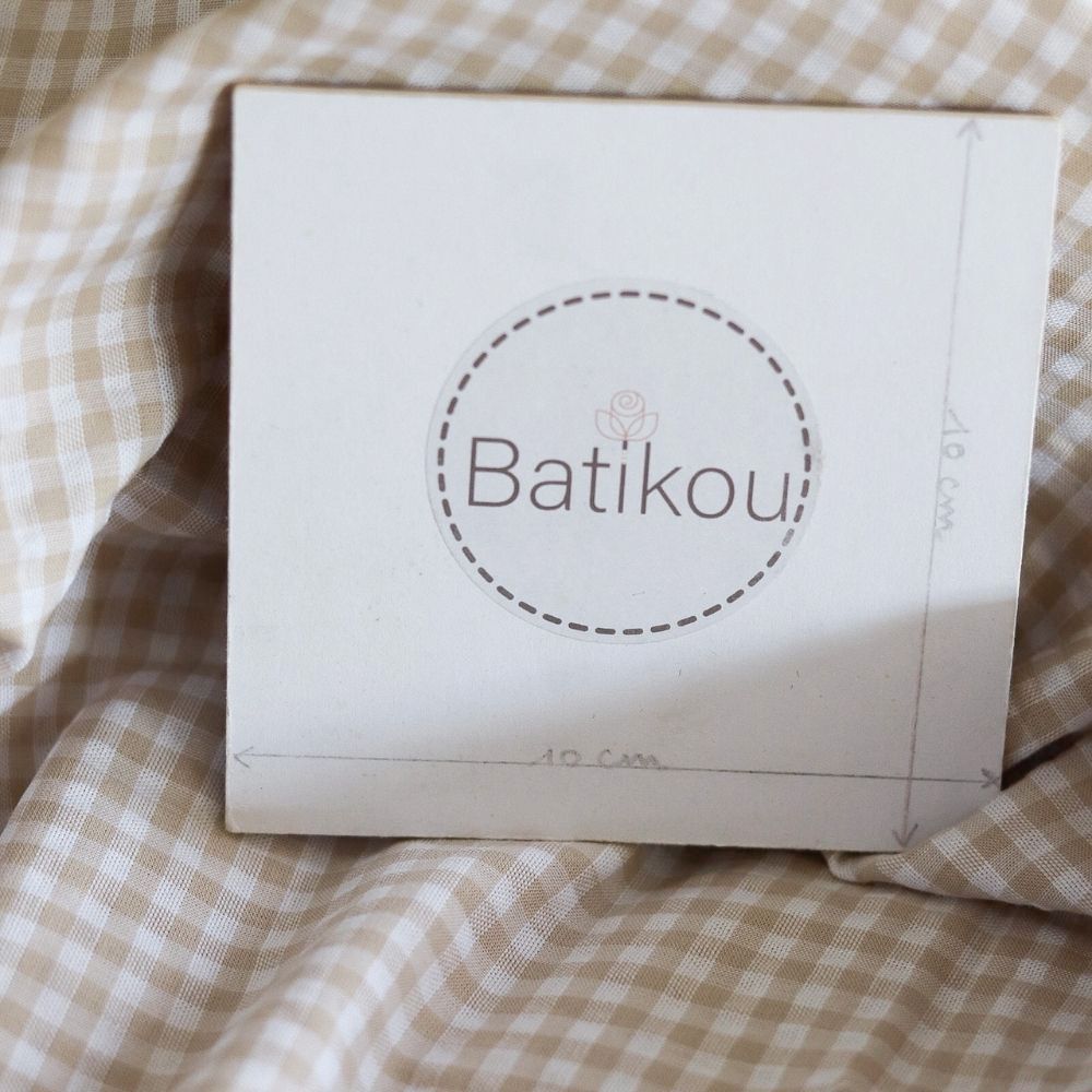 Seersucker / Coton gaufré vichy blanc et sable