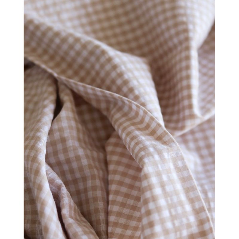 Seersucker / Coton gaufré vichy blanc et sable