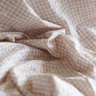 Seersucker / Coton gaufré vichy blanc et sable broderie