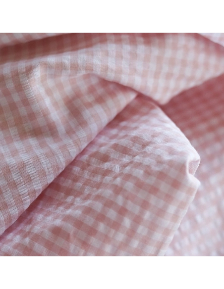 Seersucker / Coton gaufré vichy blanc et rose nude