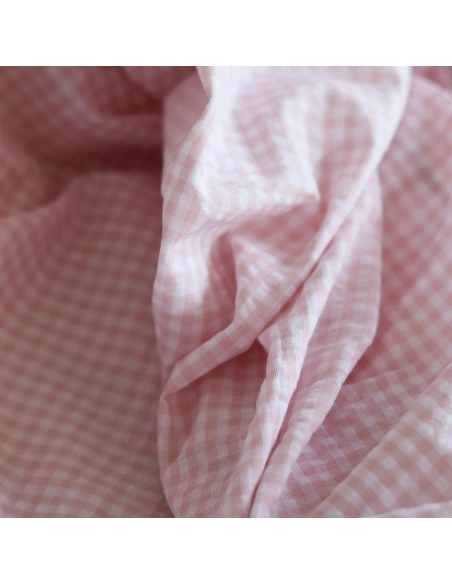 Seersucker / Coton gaufré vichy blanc et rose nude