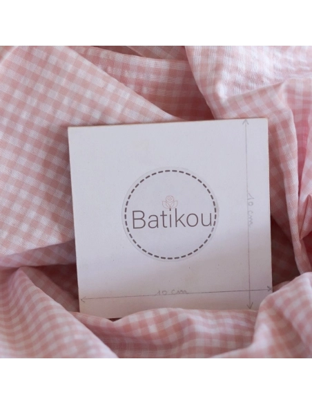 Seersucker / Coton gaufré vichy blanc et rose nude