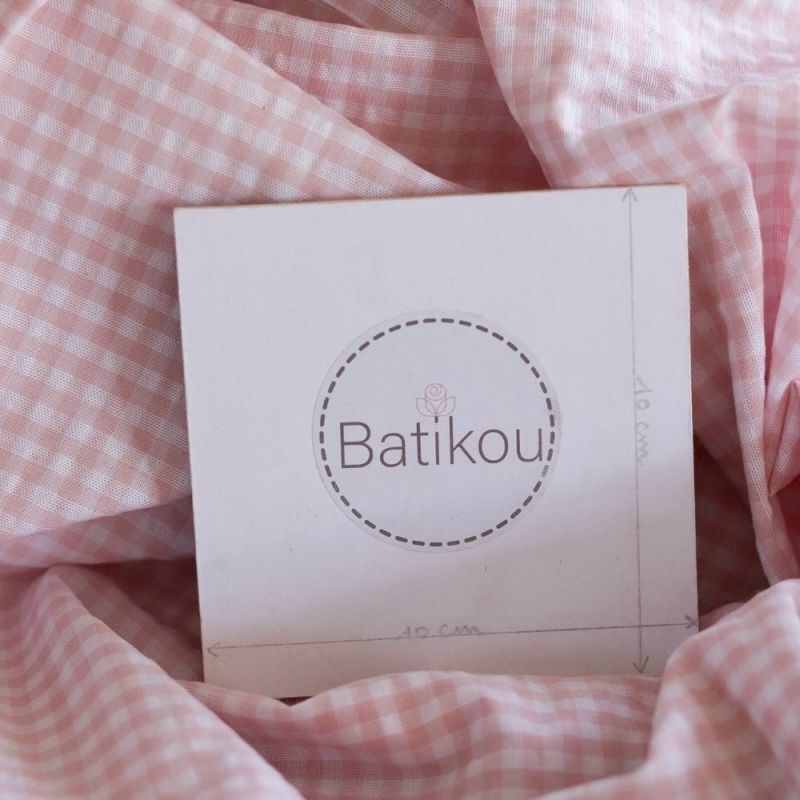 Seersucker / Coton gaufré vichy blanc et rose nude