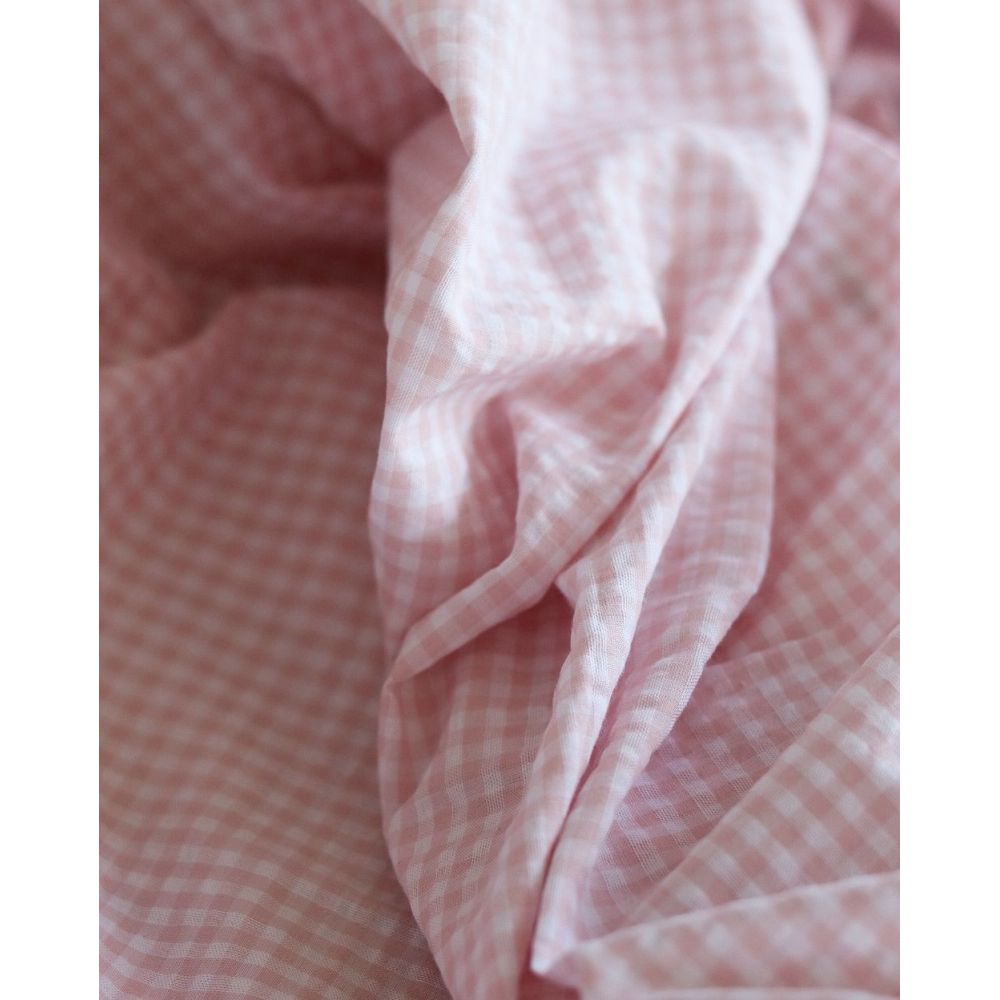 Seersucker / Coton gaufré vichy blanc et rose nude