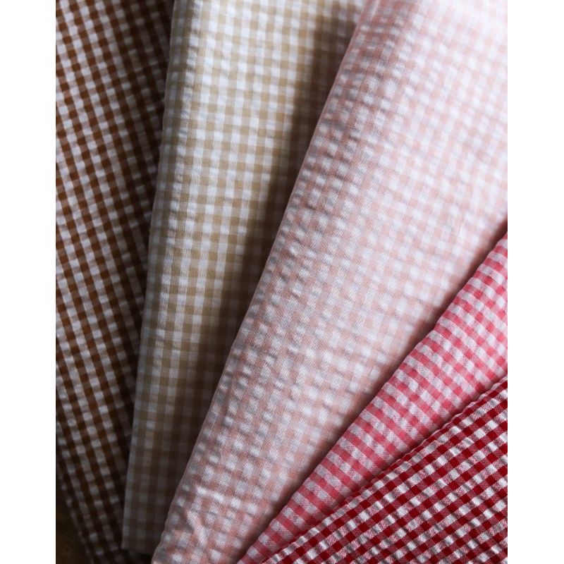Seersucker / Coton gaufré vichy blanc et rose nude