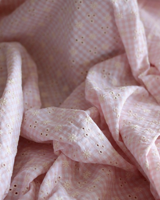 copy of Seersucker / Coton gaufré vichy blanc et sable broderie