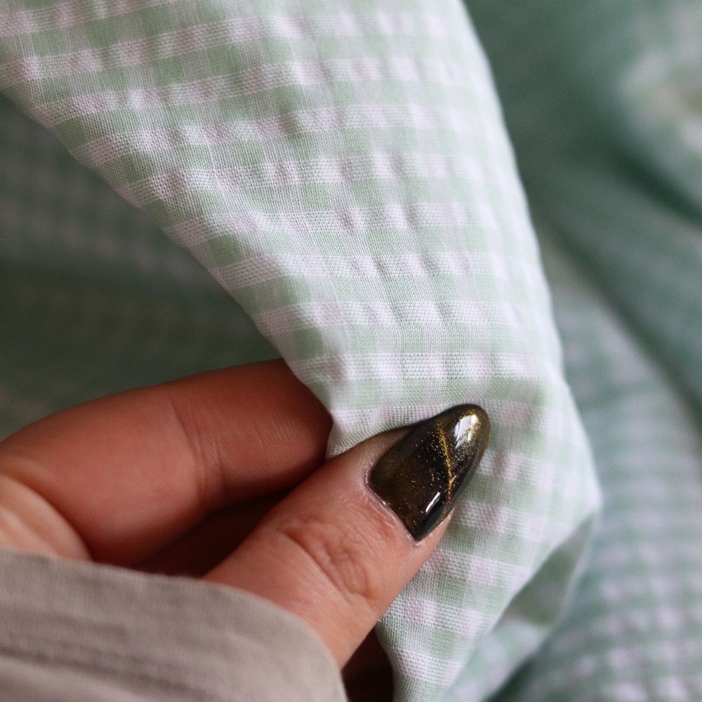 Seersucker / Coton gaufré vichy blanc et vert d'eau