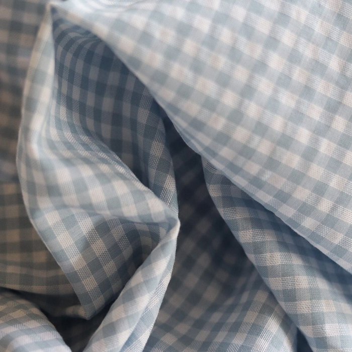 Seersucker / Coton gaufré vichy blanc et bleu ciel