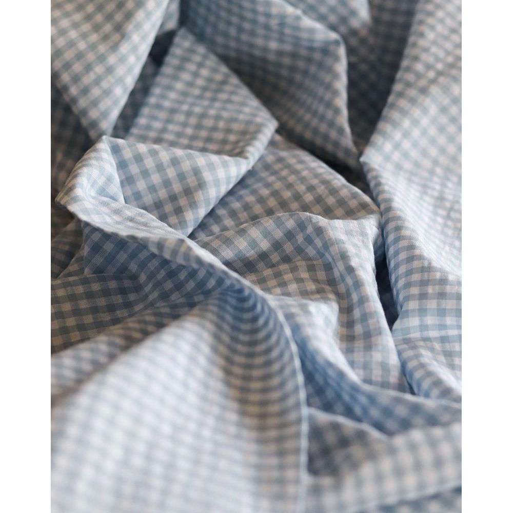 Seersucker / Coton gaufré vichy blanc et bleu ciel