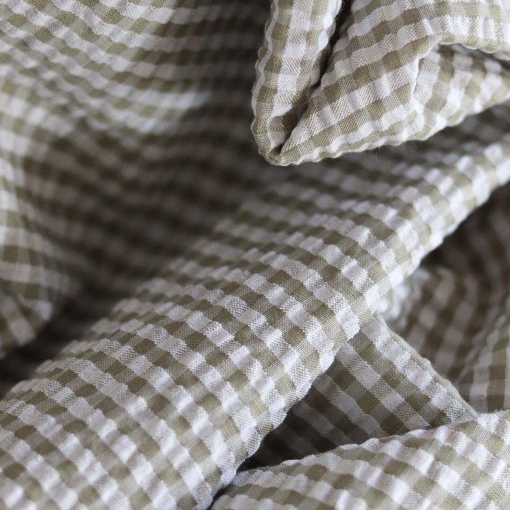 Seersucker / Coton mélangé gaufré vichy kaki clair