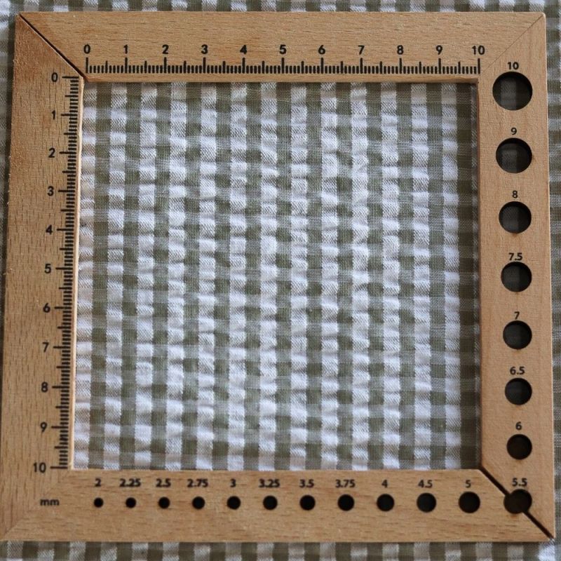 Seersucker / Coton mélangé gaufré vichy kaki clair