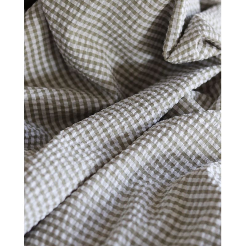 Seersucker / Coton mélangé gaufré vichy kaki clair